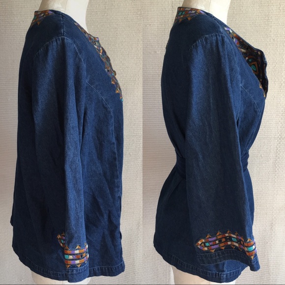Bob Mackie Vintage Embroidered Denim Shirt Jacket - Picture 5 of 8
